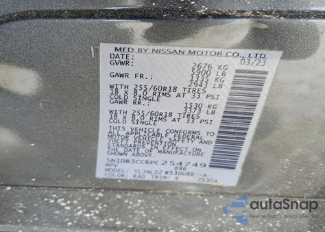 2023 Nissan Pathfinder Sl z USA, uszkodzony, nr VIN 5N1DR3CC6PC254749